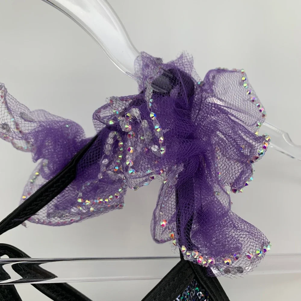 Black Sequin Dance Bra Top w/ Strappy Back & Matching Scrunchie Youth MC